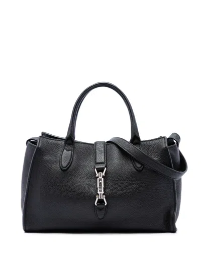 Pre-owned Gucci 2016-2026 Small Grained Calfskin Soft Jackie Tote Satchel In Black