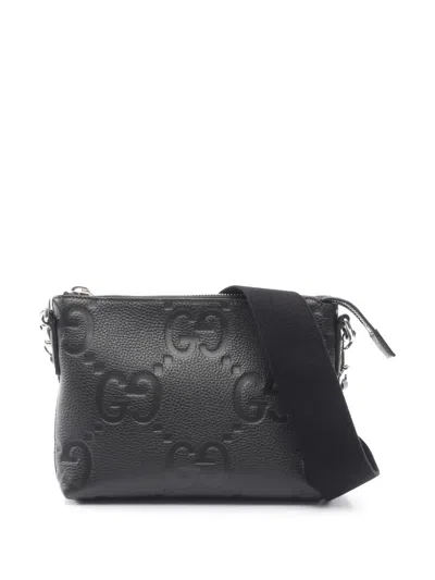 Pre-owned Gucci 2016-2026 Small Jumbo Gg Embossed Messenger Bag Crossbody Bag In Black