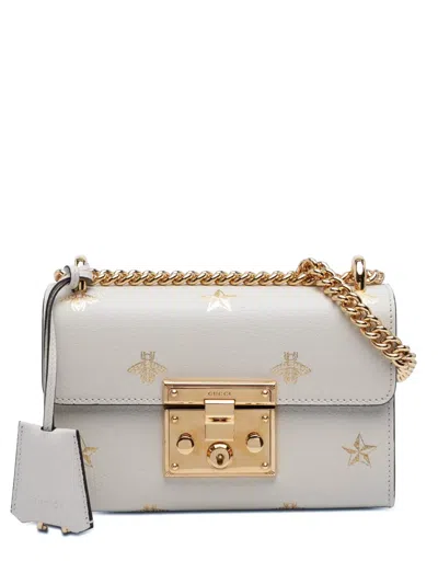 Pre-owned Gucci 2016-2026 Small Leather Bee Star Padlock Crossbody Bag In White