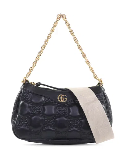 Pre-owned Gucci 2016-2026 Small Leather Gg Matelasse Satchel In Black