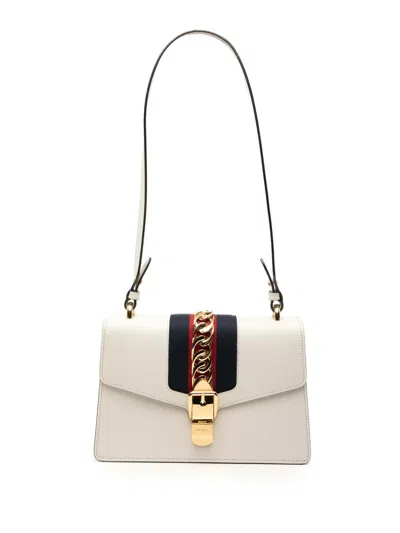 Pre-owned Gucci 2016-2026 Small Leather Sylvie Web Satchel In White