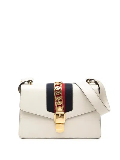 Pre-owned Gucci 2016-2026 Small Leather Sylvie Web Satchel In White