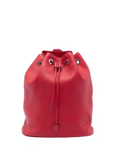 Pre-owned Gucci 2016-2026 Small Pebbled Calfskin Soho Drawstring Backpack In Red