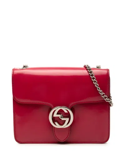 Pre-owned Gucci 2016-2026 Small Polished Calfskin Interlocking G Dollar Crossbody Bag In Red
