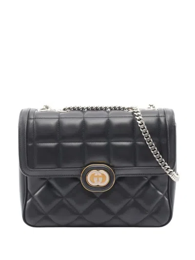 Pre-owned Gucci 2016-2026 Small Quilted Calfskin Deco Shoulder Bag In Black
