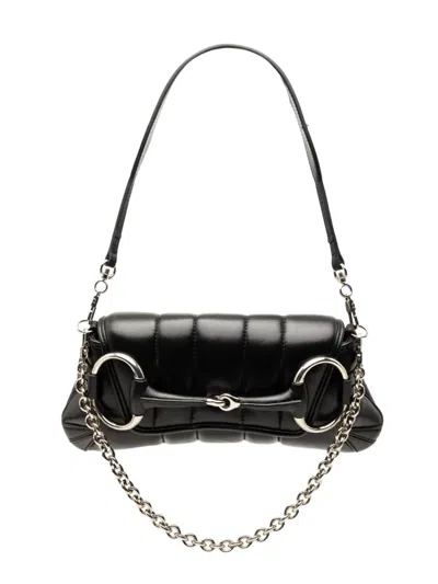Pre-owned Gucci 2016-2026 Small Quilted Leather Horsebit Chain Satchel In Black