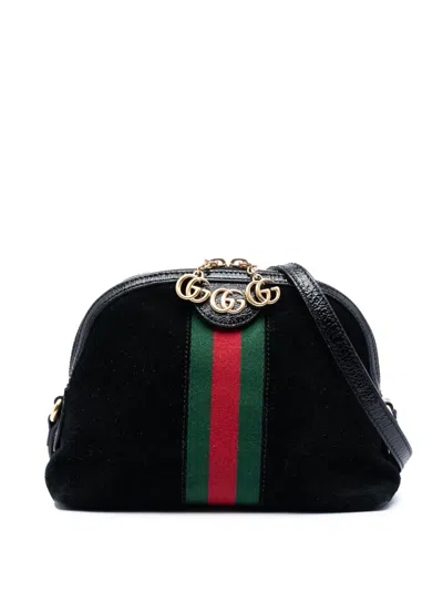Pre-owned Gucci 2016-2026 Small Suede Web Ophidia Dome Crossbody Bag In Black