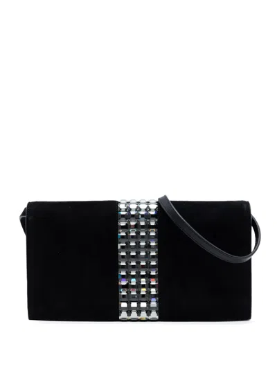Pre-owned Gucci 2016-2026 Suede Crystal Embellished Shoulder Bag In Black