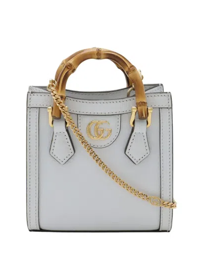 Pre-owned Gucci 2016-2026 Super Mini Calfskin Bamboo Diana Satchel In Blue