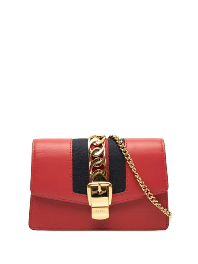 Pre-owned Gucci 2016-2026 Super Mini Calfskin Sylvie Chain Crossbody Bag In Red