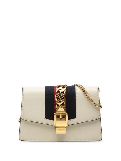 Pre-owned Gucci 2016-2026 Super Mini Leather Sylvie Chain Crossbody Bag In White