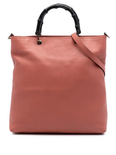 Pre-owned Gucci 2016-2026 Tall Calfskin Bamboo Shopper Tote Satchel In Pink