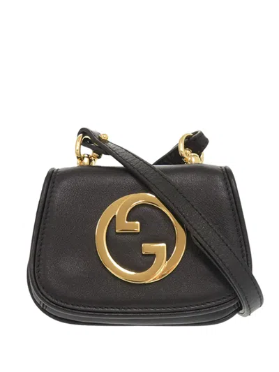 Pre-owned Gucci 2016-2026 Textured Calfskin Blondie Card Case On Strap Crossbody Bag In Black