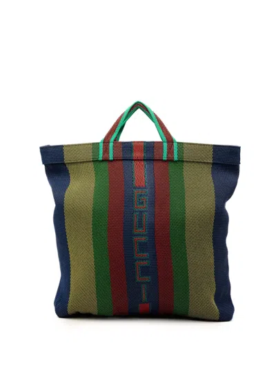 Pre-owned Gucci 2016-2026 Woven Rubber Web Logo Tote Bag In Blue