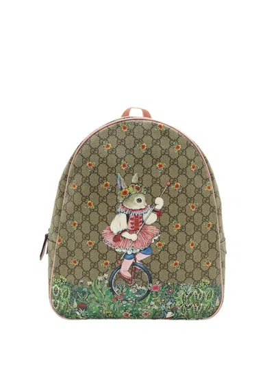 Pre-owned Gucci 2016-2026 Yuko Higuchi Childrens Gg Supreme Rabbit Backpack In Neutral