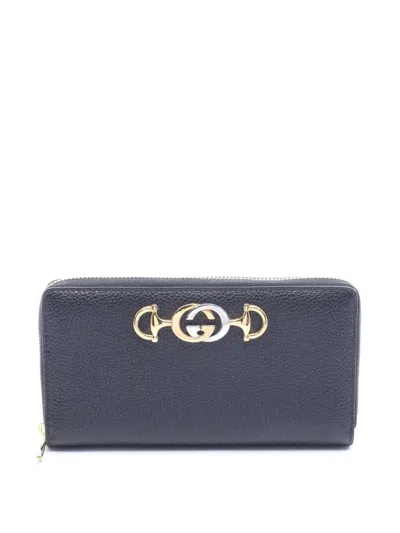 Pre-owned Gucci 2016-2026 Zumi Wallet Long Wallets In Black