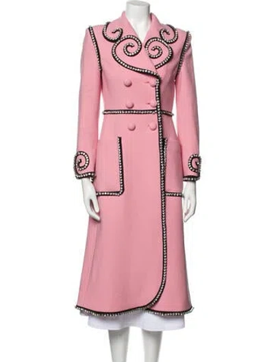 Pre-owned Gucci 2017 Crystal Embellished Wool Trench Trench Coat In Pink