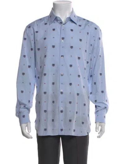 Pre-owned Gucci 2017 Feline Head Accent Shirt In Blue