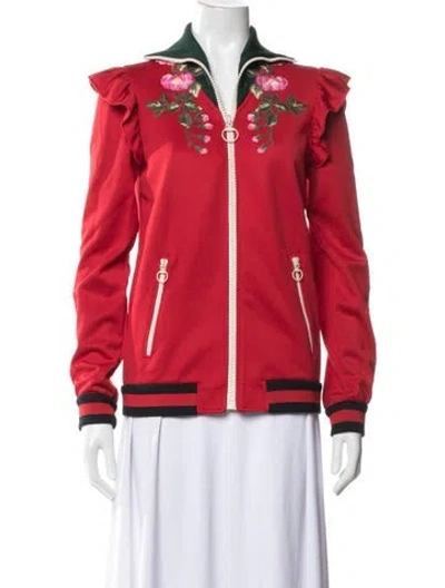 Pre-owned Gucci 2017 Floral Print Bomber Jacket In Red