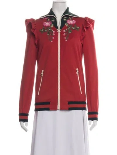 Pre-owned Gucci 2017 Floral Print Bomber Jacket In Red
