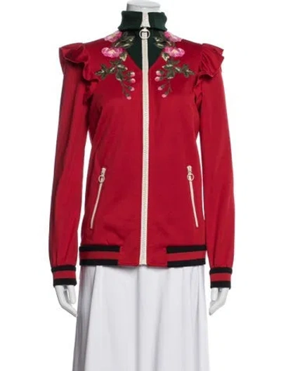 Pre-owned Gucci 2017 Floral Print Bomber Jacket W/ Tags In Red