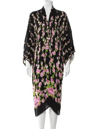Pre-owned Gucci 2017 Floral Print Robe In Black