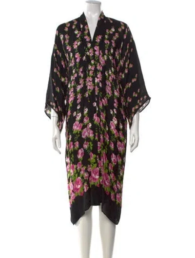 Pre-owned Gucci 2017 Floral Print Robe In Black