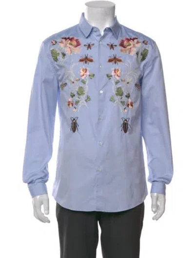 Pre-owned Gucci 2017 Floral Print Shirt In Blue
