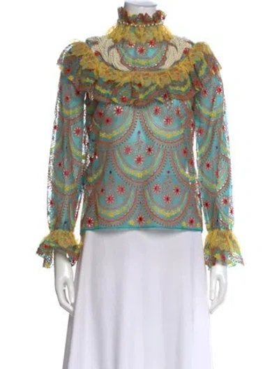Pre-owned Gucci 2017 Patterned Blouse In Blue