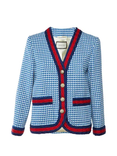 Pre-owned Gucci 2017 Patterned Tweed Jacket In Blue