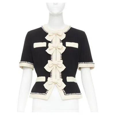 Pre-owned Gucci 2017 Runway Black Crystal Bow Swarovski Embellished Wool Jacket It40 S