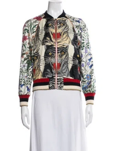 Pre-owned Gucci 2017 Silk Bomber Jacket In Neutrals