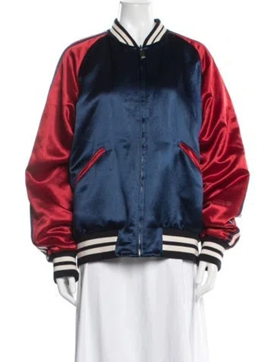 Pre-owned Gucci 2017 Stripe Reversible Bomber Jacket In Blue