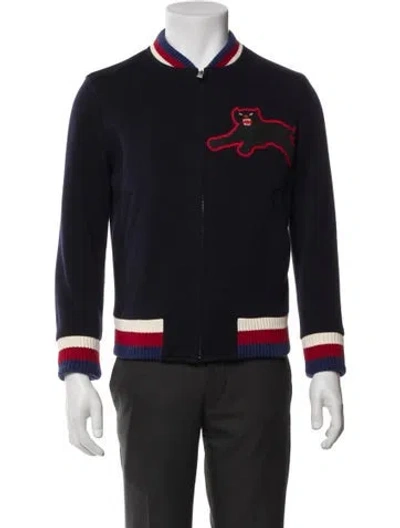 Pre-owned Gucci 2017 Sylvie Web Accent Varsity Jacket In Blue