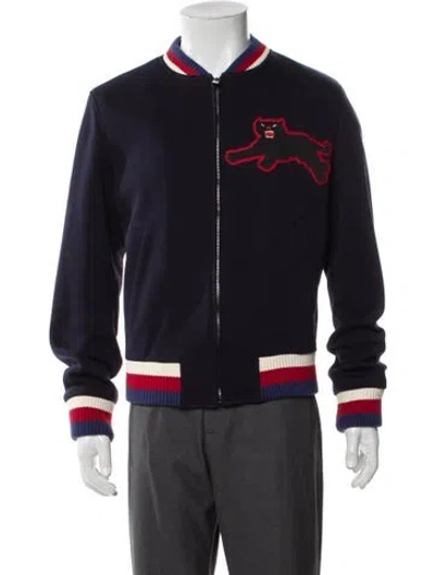 Pre-owned Gucci 2017 Sylvie Web Accent Varsity Jacket In Blue