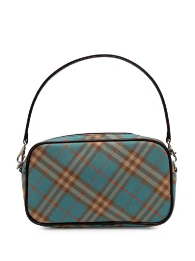 Pre-owned Gucci 2018-2023 Nova Check Canvas Pochette Handbag In Blue
