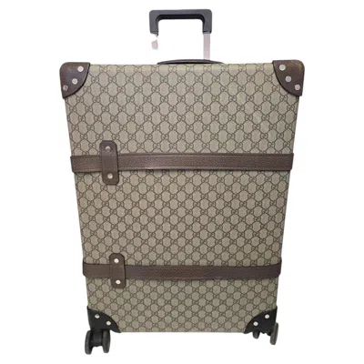 Pre-owned Gucci 2018 Globe-trotter Gg Medium Suitcase Beige Canvas Leather Trim In Brown