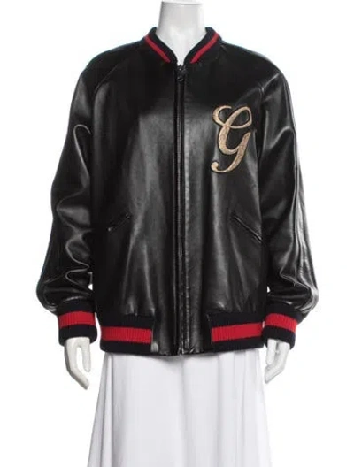 Pre-owned Gucci 2018 Leather Bomber Jacket In Black/metallic