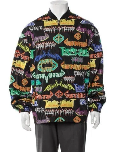 Pre-owned Gucci 2018 Metal Slogan Rock Windbreaker Bomber Jacket In Black