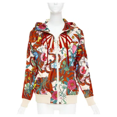 Pre-owned Gucci 2018 Michele Bloom Nature Print Red Bow Embroidery Zip Hoodie S