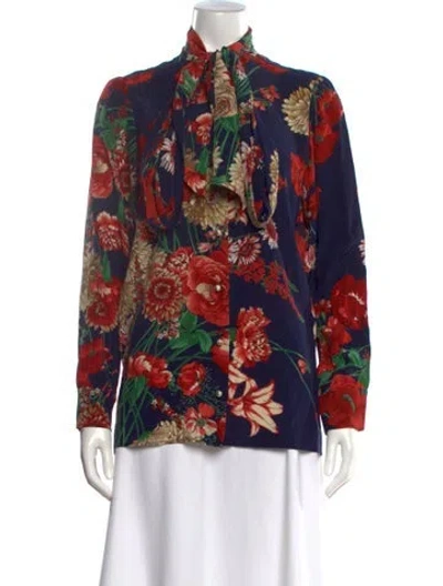 Pre-owned Gucci 2018 Silk Blouse In Blue