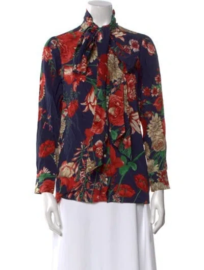 Pre-owned Gucci 2018 Silk Blouse In Blue