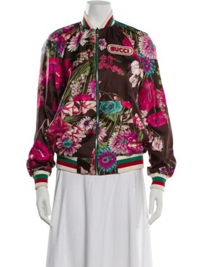 Pre-owned Gucci 2018 Silk Bomber Jacket Bomber Jacket In Brown
