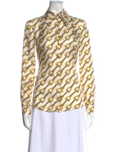 Pre-owned Gucci 2018 Silk Button-up Top In Neutral
