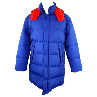 Pre-owned Gucci 2018 Size 36 Blue Red Polyamide Puffer Goose Down Hooded Coat