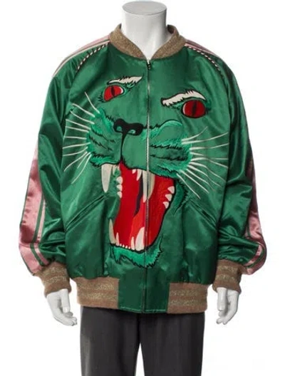 Pre-owned Gucci 2018 Tiger Head Accent Bomber Jacket In Green