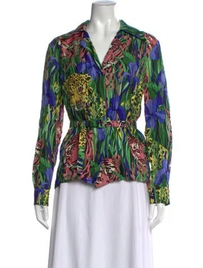 Pre-owned Gucci 2019 Feline Garden Print Blouse In Green