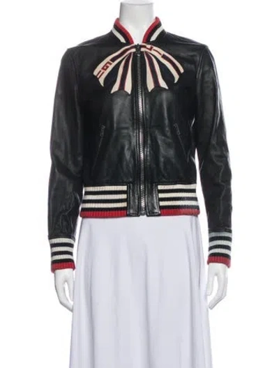 Pre-owned Gucci 2019 Lamb Leather Bomber Jacket In Black