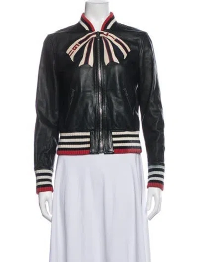 Pre-owned Gucci 2019 Lamb Leather Bomber Jacket In Black