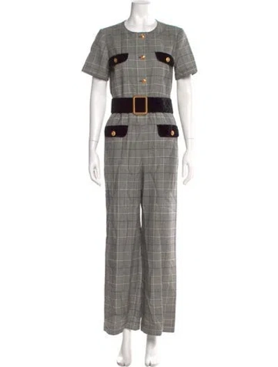 Pre-owned Gucci 2019 Plaid Print Jumpsuit In Gray